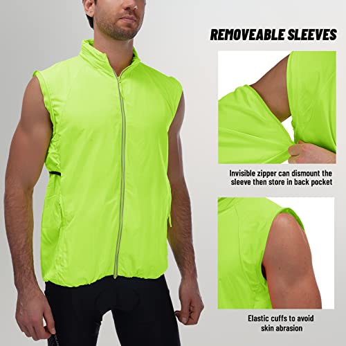 Qualidyne Men's Cycling Running Jacket Hooded Bike Windbreaker Vest Removable Sleeves Reflective Lightweight Windproof Coat #TOP2