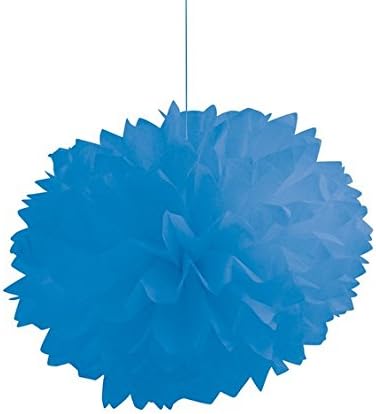 Club Pack of 36 True Blue Fluffy Hanging Tissue Ball Party Decorations 16"