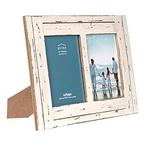 PRINZ Homestead 5 Inch by 7 Inch Distressed Wood Collage Picture Frame for Two Photos White