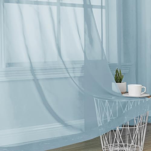 Image of OVZME Sky Blue Sheer Curtains 84 Inches Long 2 Panels - Soft Light Filtering Window Sheer Panels for Living Room /Bedroom, Top Dual Rod Pocket, 1 Pair, Each 42Wx84L Inches