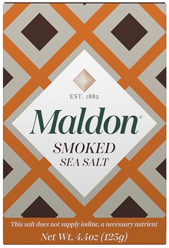 Maldon Salt, Smoked Sea Salt Flakes, 4.4 oz (125 g), Kosher, Natural, Gently Smoked Over Oak, Handcrafted, Gourmet, Pyramid Crystals