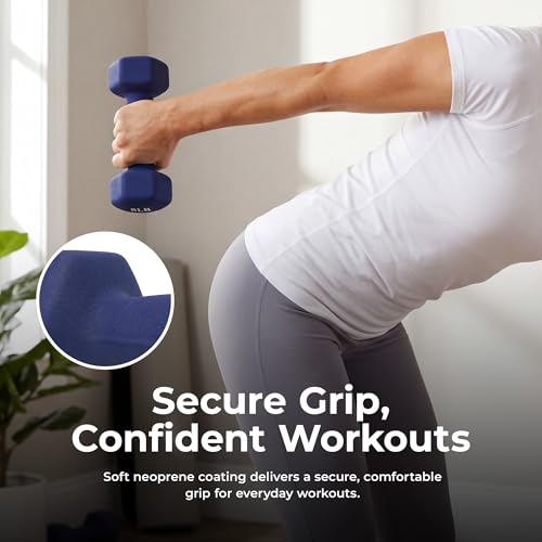 Image of Sunny Health & Fitness Neoprene Coated Hex Shaped Dumbbell Non-Slip Fitness Weights for Home Gym Exercise, Full Body Workout Strength Building, Weight Loss, Sold in Pairs - Sizes - 2LB, 5LB, 8LB, 10LB