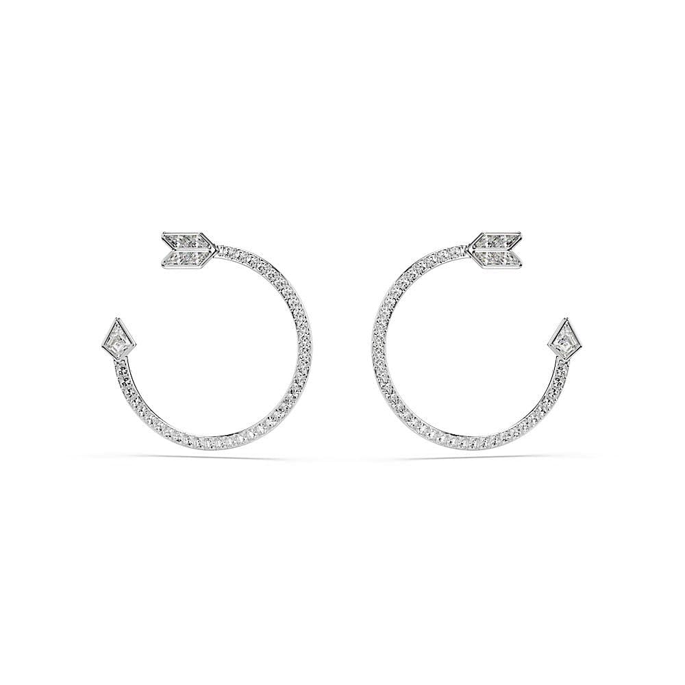 Swarovski Idyllia hoop earrings, Mixed cuts, Arrow, White, Rhodium plated