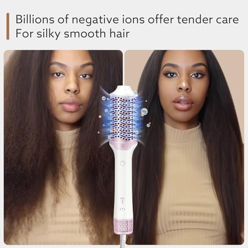 Image of 2-in-1 Blow Dryer Brush & Hair Straightener, Ionic & Ceramic Thermal Brush with Adjustable Heat & Cool Shot, 110000 RPM Motor High-Speed Motor for Frizz-Free, Smooth & Voluminous Hair, White