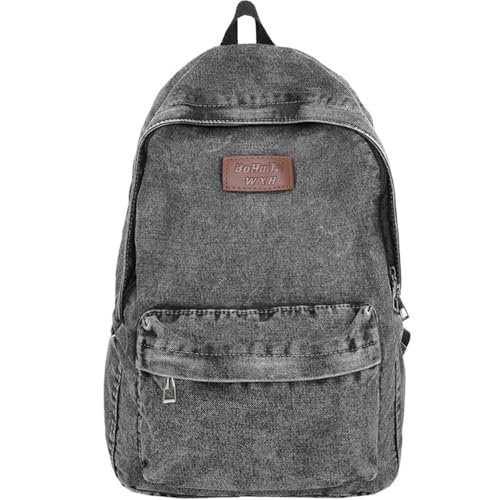 Teclado Denim Backpack Casual Bookbags Lightweight Laptop Bag Outing Travel Daypacks (Grey)
