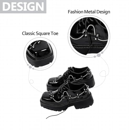 Mens Platform Goth Oxfords Fashion Retro Punk Metal Deco Classic Square Toe Lace-Up Chunky Block Lug Sole Low Top Motorcycle Derby Oxford Shoes for Casual Daily Party4