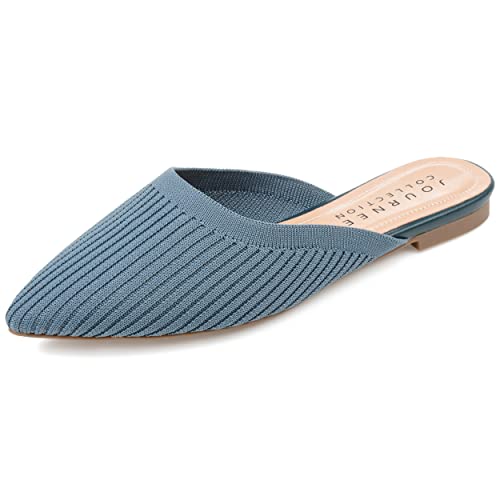 Image of Journee Flat Knit Mules for Women - Closed Pointed Toe Slip-On Shoe - Comfortable Aniee Slide