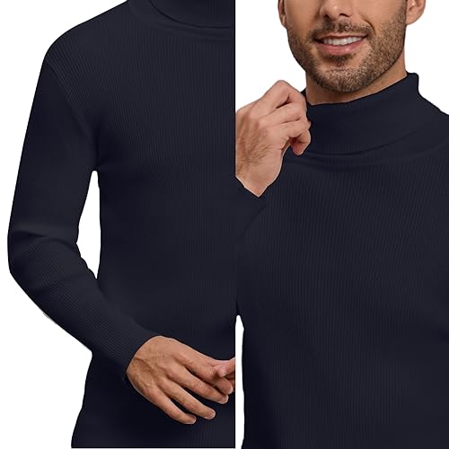 Jersey Hombre Cuello Alto Suéter Jersey de Punto Pullover Camiseta Tops Invierno Otoño Básico Manga Larga Suter Cálido Suéter Comfort Azul Marino XXL