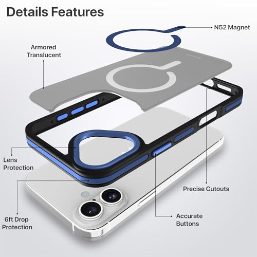 Image of eller sante Elementrix Back Cover Case for iPhone 16 Plus Scratch Resistant Camera Screen Protector TPU Shockproof 10ft Drop Protection Support Mag-Safe Wireless Charging- Blue