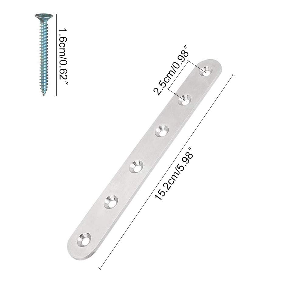 Luabue 8Pcs Metal Flat Brackets for Wood Straight Brackets Joining Mending Plates Stainless Steel Fixing Plate Metal Bracket with Holes 155×19×3mm for Connector Repair Wooden Furniture - Image 2