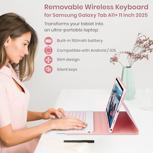 Teclado Bluetooth inalámbrico desmontable para Samsung A11+ Plus rosa 6