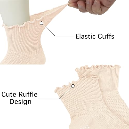 Girls Ruffle Socks - Baby Toddler Non-Slip Socks with Grips - Indoor Soft Cotton Frilly Ankle Sock4
