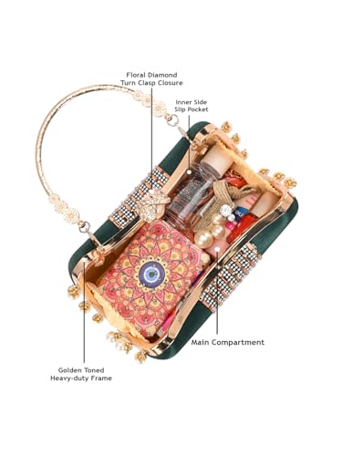 Image of TOOBA Handicraft Women's Beautiful Bling Box Clutch Bag | Evening Bag, Bridal Purse & Party Handbag | Wedding & Special Occasion Clutch (Chatai Side Pearl)