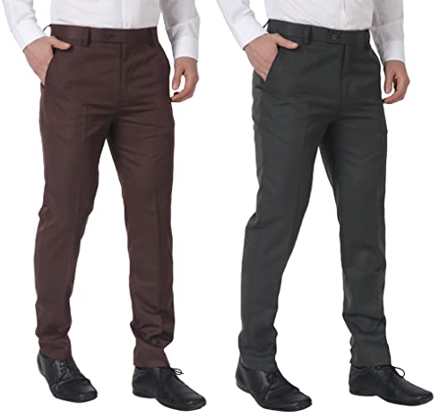 Image of MALENO Men's Regular Fit Polycotton Trouser Pant's Formal Trouser Casual Trouser Pant Combo (Pack of 2)