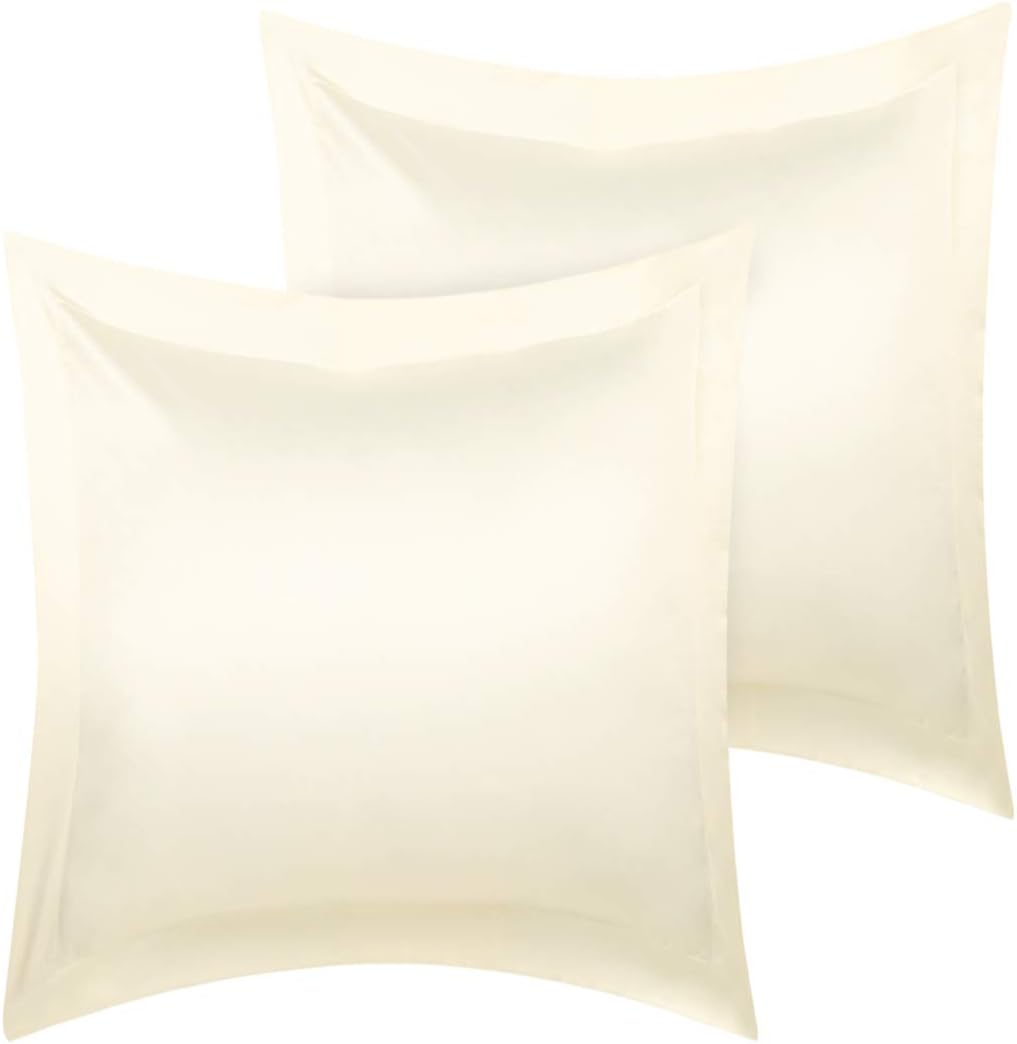 sourcing map Luxury Satin Oxford Pillowcases, Pair of 2 Cream Pillow Shams 26 x 26 Inch with Envelope Closure