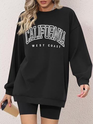 Image of Langwyqu Women's Oversized Sweatshirt Los Angeles California Crewneck Long Sleeve Casual Loose Pullover Tops