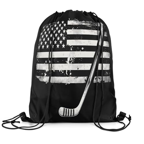 Erosebridal Ice Hockey Drawstring Bags for Trip,Vintage America Flag Drawstring Backpack 13x15.7 for Sport,Hippie Ice hockey Stick Draw String Back Bag,Ice Sports String Backpack2
