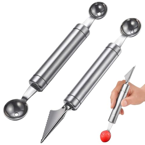 GXGM 2 Pièces Outil à Découper les Fruits Éplucheur de Fruits Cuillère de Melon, Cuillere Melon Boule, Cuisine Multifonction en Acier Inoxydable Coupe...