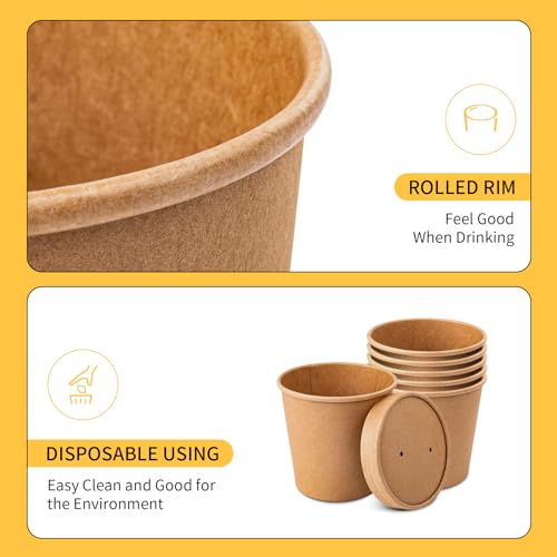 Image of PakTalk Paper Soup Bowls with Lids, Disposable Ice Cream Cups Kraft Paper Soup Bowls 26oz To Go Soup Containers with Lids for Hot Soups, Food Storage, Ice Creams(10 Sets, 26 oz) (Pack of 3)