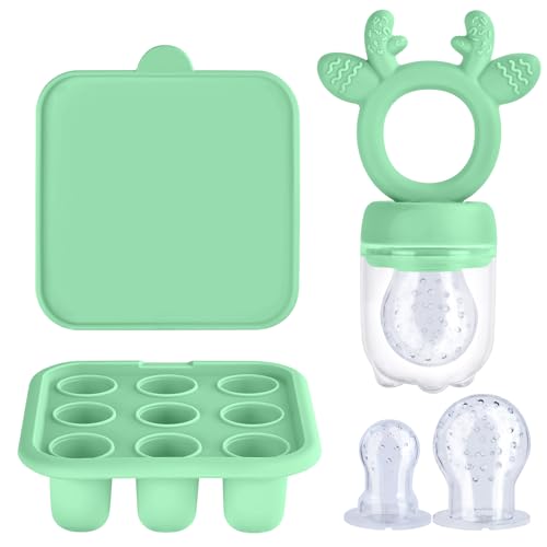 Aolso Bebé Comedero de Frutas, Moldes de Paletas Leche Materna para Bebés,Alimentador de Silicona Sin BPA para la Autoalimentación Segura del Bebé,Bandejas para Congeladores de Alimentos-Verde claro