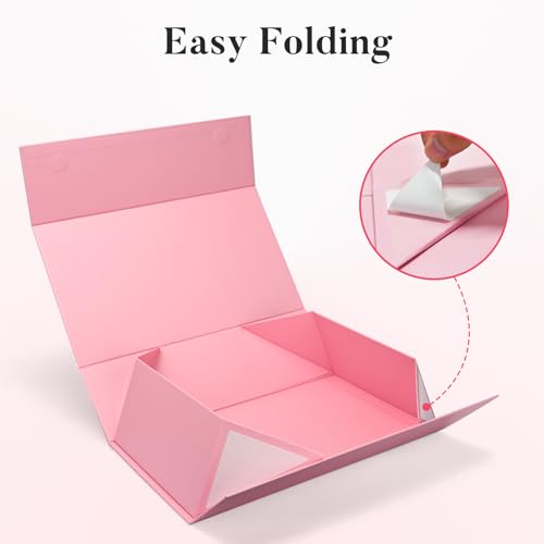 Image of LIFELUM Pink Gift Boxes with Lids for Presents 5 Pack 13.85x8.35x4.45 Inch Gift Boxes with Ribbon,Card,Shredded Paper Filler Magnetic Gift Box for Wedding Gifts