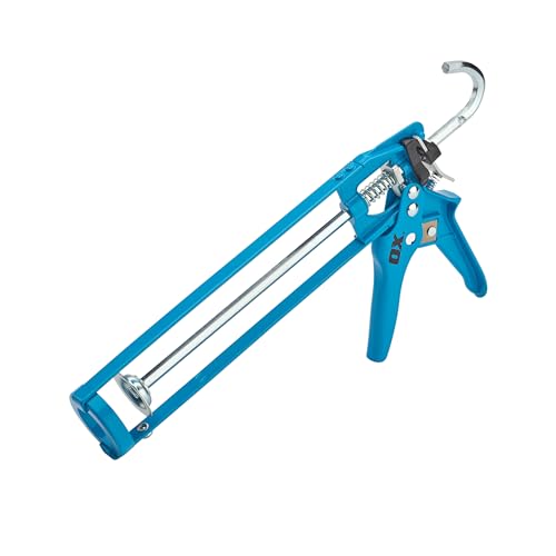 OX Skeleton 10 oz Caulk Gun - 10:1 Thrust Ratio Silicone Gun with Drip Free On Off Switch - Built-in Seal Punch and Spout Cutter - OX-T046206