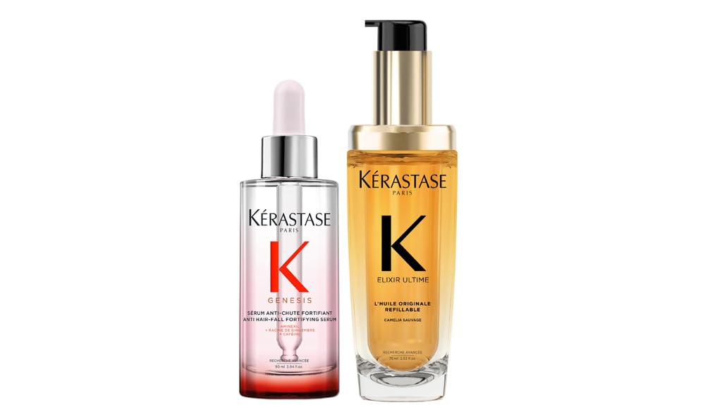 Kérastase Genesis, Rutina Anticaída con Sérum Anti-Chute Fortifiant 90 ml y Aceite Elixir Ultime 75 ml, Para Pelo Fino o Frágil