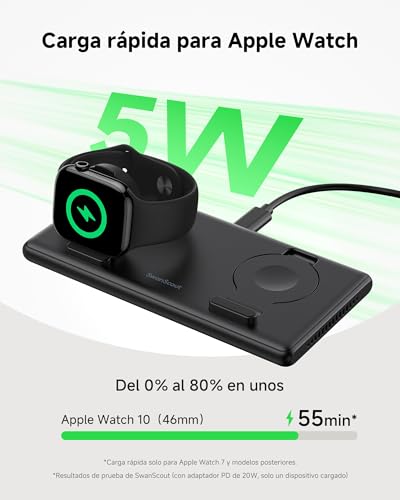 Cargador dual para Apple Watch para cargar dos relojes a la vez SwanScout negro 2