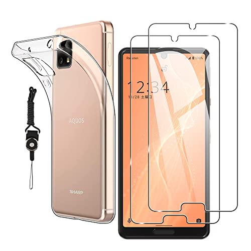 【2+1】2枚セットAQUOS sense4 SH-41A / sense4 lite SH-RM15 / sense5G SHG03 SH-53A A004sh 用の ガラスフィルム + AQUOS sense4/sense4 lite/sense5G 用の ケース クリア 日本製素材旭硝子製 高硬度9H 指紋防止 強化ガラス + ケース クリア 全透明 カバー TPU 耐衝撃 sense4