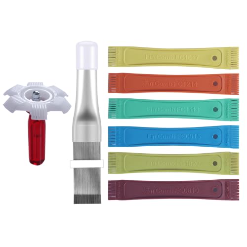 LONCHDAN 8 Pcs Air Conditioner Fin Comb Cleaner kit AC Coil Cleaning Brush 5 Different Fin Combs Condenser Fin Straightener AC Evaporator Comb Radiator Repair Clean Tool (Multicolor 8pcs)
