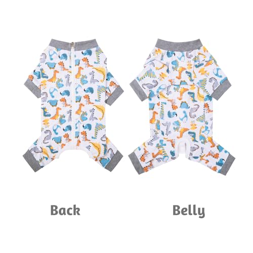 BT Bear Small Dog Clothes, Soft Cotton Puppy Pajamas PJS, Cute Dog Sleeping Clothes, White Dinosaur M, Medium - Image 3