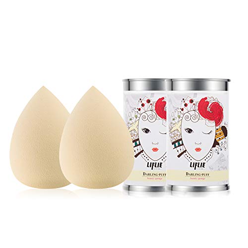 LIFLIE 2 Pcs Makeup Sponge - Foundation Blending Puff PortableConcealer Applicator Sponges Latex-free,Beige