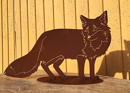 Gartenfigur Fuchs 52x34cm auf Platte Edelrost Gartendeko Wetterfest...
