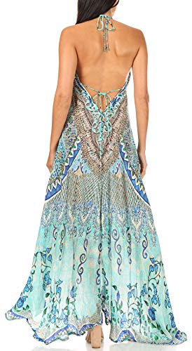 Image of Sakkas Lizi Womens Maxi High-Low Halter Handkerchief Long Dress Beach Party