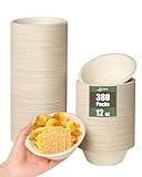 Dynta 380 Pack 12oz Paper Bowls, Small Compostable Disposable Bowls for Parties, Desserts| Microwave & Freezer Safe(Natural Brown)