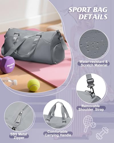 Image of Gym Bag for Women with Shoe Compartment Lightweight Travel Duffle Bags Carry on Bag Overnight Weekender Duffel Bag with Wet Pocket Personal Item Travel Bag Tote Bag Workout Dance Bag Grey