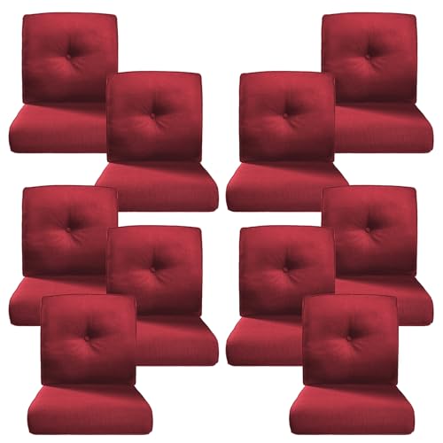 Image of Luxury 4 inch Thick Outdoor Cushion Set of 10 - 22x24 Patio Furniture Cushions with 28D High-Density Foam, Water-Resistant & Fade-Resistant Fabric, Removable Covers for Patio Furniture Sofa Couch -Red