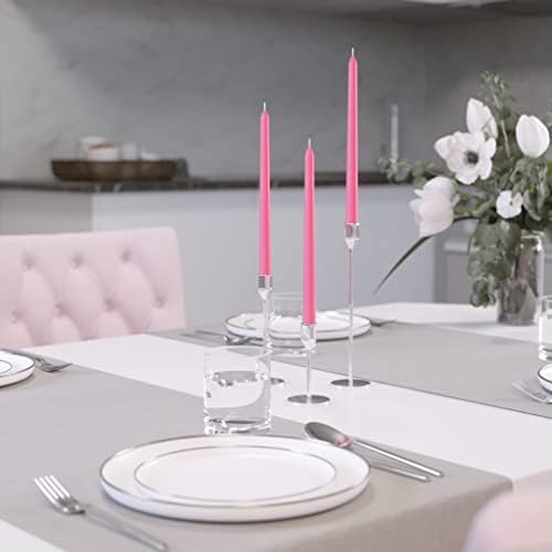 CANDWAX 10 inch Taper Candles Set of 12 - Dripless Taper Candles and Unscented Candlesticks - Perfect as Dinner Candles and Household Candles - Pink Candles
