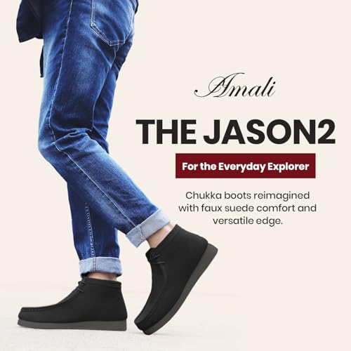 Image of Amali Casual Chukka Boots for Men, High-Top, Lace Up Suede Men's Shoes, Desert Boots with Crepe Rubber Sole
