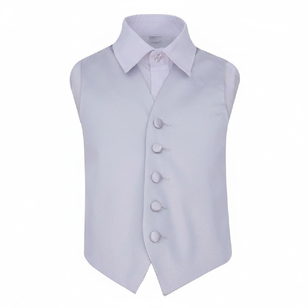 DQT Boys Plain Satin Waistcoat - Wedding Pageboy Formal Suit Vest - Silver 7-8 Years (28")