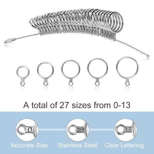 ring sizer measuring tool kit 27 pcs premium stainless steel measuring ring tool us ring size 0-13 with half size 2 pcs reusable finger size 1-17 usa rings size with magnified glass