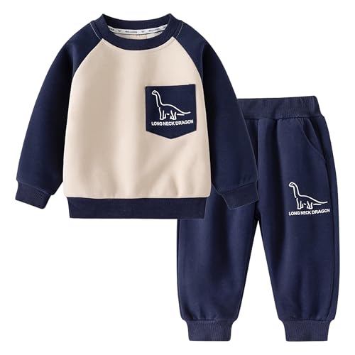 Volunboy Conjunto de ropa de dinosaurios para niño pequeño, sudadera + pantalones de jogging 2 piezas conjunto (Albaricoque Marino, 3-4 años, Talla 110)