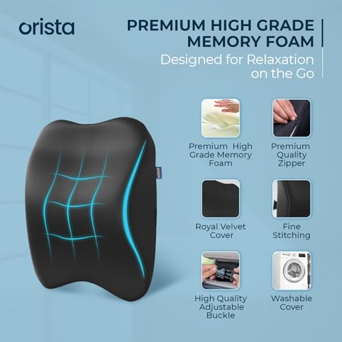 Image of Orista Premium Car Neck Rest Pillow | 2 Years Warranty | Memory Foam Neck Pillow for Car, Headrest Cushion for Neck & Cervical Support - Relieves Neck Pain & Fatigue | Black Velvet
