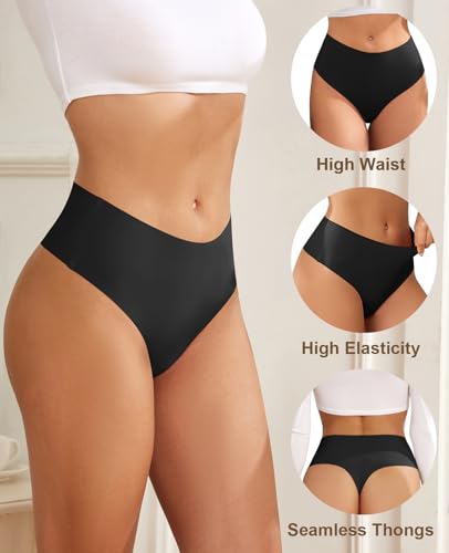 Image of oshkang Thongs for Womens High Waisted Seamless No Show Underwear 6 Pack | Invisible Sexy Breathable Panties,Workout Comfortable Ladies Undies,for Yoga Pants,Legging,No Visible Panty Line,All Day Wear