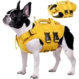 Kuoser犬用ライフジャケット 中型犬用 高浮力 反射テープ付き 高視認性 調節可能 犬用ライフセーバー 救命胴衣 水泳 プール 水遊び イエローM