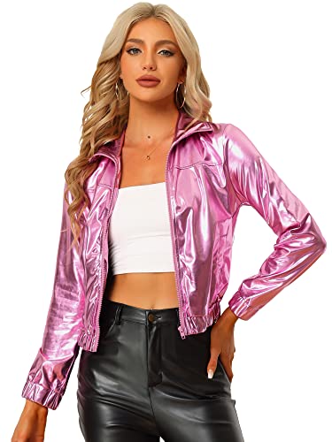 Veste métallique holographique à reflets brillants avec fermeture éclair