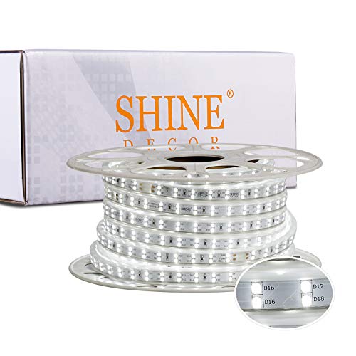 Shine Decor 50FT LED Strip Lights Dimmable Brightness, Double Row Cold-resistant Minus13F 110V 120V AC Rope Light Outdoor Indoor IP65 Waterproof, 6500K Cool White String Light for House Lighting DÃ©cor