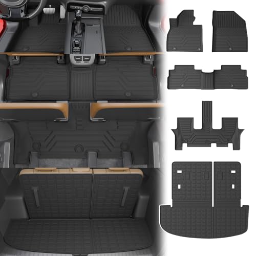 Thinzyou Floor Mats Compatible with 2020-2025 Kia Telluride 7&8 Seats (NOT for 2027) Cargo Mat Cargo Liner Back Seat Cover 2024 Telluride Accessories (Trunk Mat with Backrest Mats+Floor Mats)