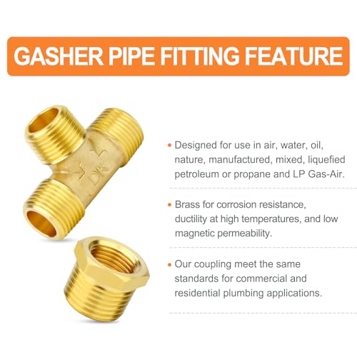 Image of GASHER 2PCS Brass Male Tee Pipe Fitting T Adapter, 3 Way Brass Fitting 1 /2 inch x 1 /2 inch x 1 /2 inch NPT T Fitting