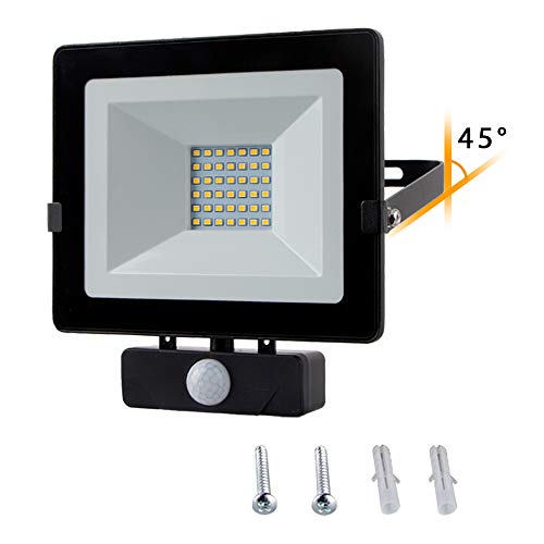 Foco LED con Sensor de Movimiento 30W Proyector LED Exterior IP54 Impermeable con Sensor de Movimiento Súper Brillante 2400LM para Iluminación de Exterior y Seguridad para Jardín Patio Hotel Black
